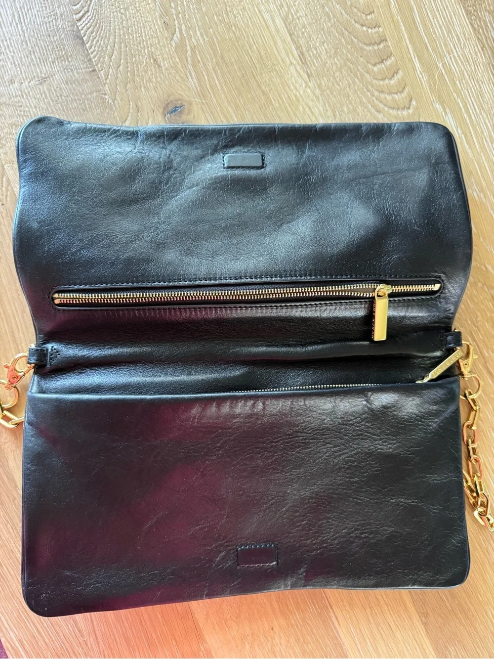 Tory Burch Black Leather Shoulder Bag with Gold Logo Medallion